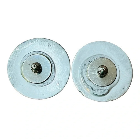 Painted Silver Floral Circle Button Earrings Vintage‎ Orange Yellow Blue Posts - Picture 4 of 5